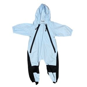 Hapiu Baby Boys Girls Light Blue Black Hooded Rainsuit Bunting Suit 18 Months
